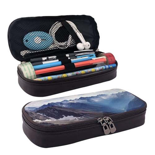 LPSRTWE Alpen Panorama Federmäppchen Große Kapazität Stifttasche Leder Reißverschluss Stiftebox Halter Tragbare Stifttasche für Damen Herren von LPSRTWE