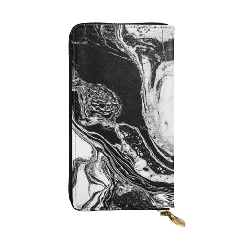 LPSRTWE Damen Leder Geldbörse Slim Ultra Slim Schwarz Weiß Marmor Portemonnaie Lange Geldbörse Portemonnaie Kreditkartenetui Portemonnaie Portemonnaie Kreditkartenetui Zweifach Klapptasche Schwarz One von LPSRTWE