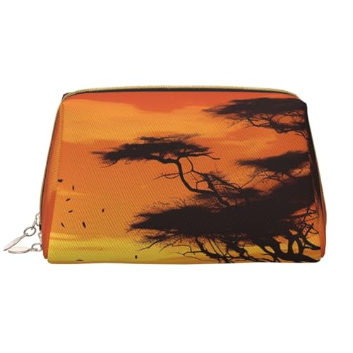 LPSRTWE Reise-Make-up-Tasche für Damen, große Kapazität, Kosmetiktasche, PU-Leder, wasserdicht, Kulturbeutel, lustiger afrikanischer Sonnenuntergang, Make-up-Tasche, tragbar, weit offen, LPSRTWE Reise-Make-up-Tasche für Damen, große Kapazität, Kosmetiktasche, PU-Leder, wasserdicht, Kulturbeutel, lustiger afrikanischer Sonnenuntergang, Make-up-Tasche, tragbar, weit offen, von LPSRTWE