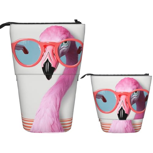 LPSRTWE Teleskop-Federmäppchen, Hello-Brille, Flamingo-Stiftehalter, Stehendes Federmäppchen, niedlicher Ständer, Organizer, Pop-Up-Kosmetiktasche mit Reißverschluss, tragbares Federmäppchen für Büro von LPSRTWE