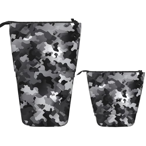 LPSRTWE Teleskop-Federtasche, schwarzer Roboter-Stifthalter, stehendes Federmäppchen, niedlicher Stand-up-Stifthalter, Organizer, Pop-Up-Kosmetiktasche mit Reißverschluss, tragbares Federmäppchen für von LPSRTWE