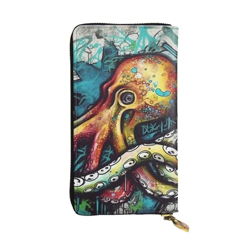 LPSRTWE Ultra Slim Damen Leder Geldbörse Graffiti Octopus Lange Geldbörse Portemonnaie Portemonnaie Kreditkartenetui Schwarz Einheitsgröße Schwarz Einheitsgröße Klassisch, Schwarz , one size von LPSRTWE