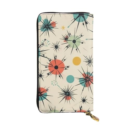 LPSRTWE Ultra Slim Dünne Leder Frauen Geldbörse Atomic Stars Retro Muster Lange Münzbörse Kreditkartenhalter Bifold Clutch, Schwarz, Einheitsgröße, Klassisch, Schwarz , Einheitsgröße, Klassisch von LPSRTWE