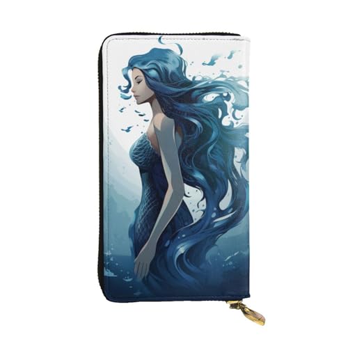 LPSRTWE Ultra Slim Dünne Leder Frauen Geldbörse Blau Meerjungfrau Lange Münzbörse Kreditkartenetui Bifold Clutch, Schwarz, Einheitsgröße, Klassisch, Schwarz , Einheitsgröße, Klassisch von LPSRTWE