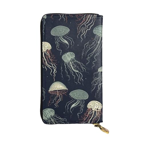 LPSRTWE Ultra Slim Dünne Leder Frauen Geldbörse Quallen Muster Lange Münzbörse Kreditkartenhalter Bifold Clutch, Schwarz, Einheitsgröße, Klassisch, Schwarz , Einheitsgröße, Klassisch von LPSRTWE