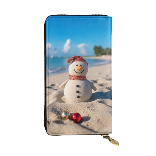 LPSRTWE Ultra Slim Thin Leder Damen Geldbörse Sand Schneemann am Strand Lange Münzbörse Kreditkartenhalter Bifold Clutch, Schwarz, Einheitsgröße, klassisch, Schwarz , Einheitsgröße, Klassisch von LPSRTWE