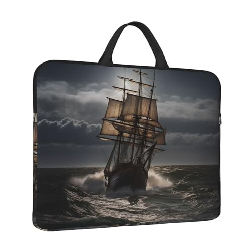 Laptoptasche, Segelschiff im Sturm, Laptop-Hülle, wasserabweisend, Computer-Tragetasche, Aktentasche mit Griff von LPSRTWE