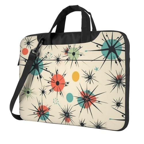 Laptoptasche Laptop-Tragetasche Atomsterne Retro-Muster Messenger Umhängetasche mit Schultergurt Computertasche, Schwarz, 15.6 inch von LPSRTWE