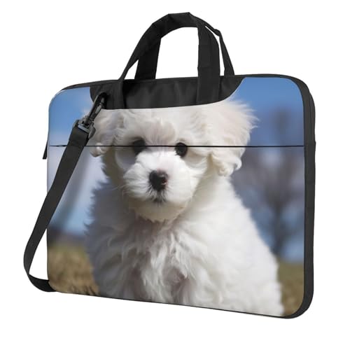 Laptoptasche Laptop-Tragetasche Bichon Frisé Hund Messenger Umhängetasche mit Schultergurt Computertasche, Schwarz, 15.6 inch von LPSRTWE
