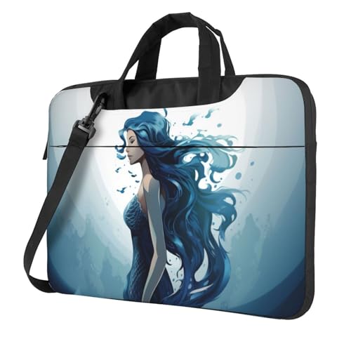 Laptoptasche Laptop-Tragetasche Blau Meerjungfrau Messenger Umhängetasche mit Schultergurt Computertasche, Schwarz, 13 inch von LPSRTWE
