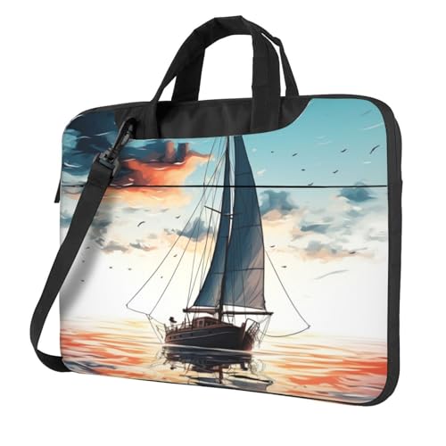 Laptoptasche Laptop-Tragetasche Blau Segelboot Messenger Umhängetasche mit Schultergurt Computertasche 13 Zoll von LPSRTWE