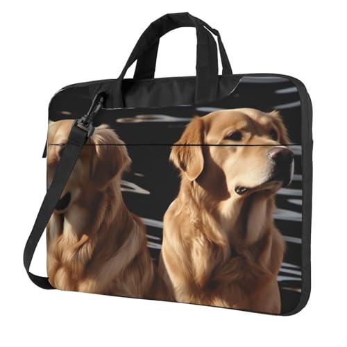 Laptoptasche Laptop-Tragetasche Golden Retrievers Messenger Umhängetasche mit Schultergurt Computertasche 15,6 Zoll von LPSRTWE