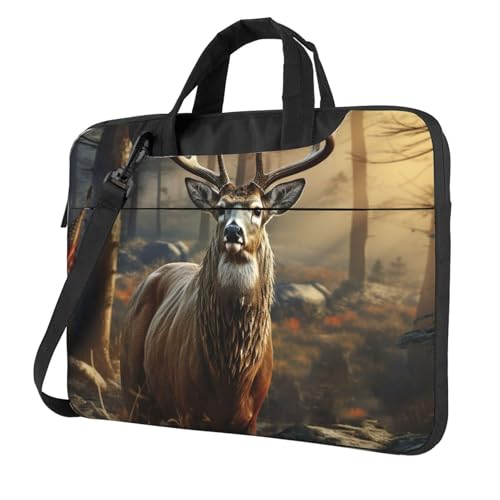Laptoptasche Laptop-Tragetasche Hirsch Jagdsaison Messenger Umhängetasche mit Schultergurt Computertasche, Schwarz, 14 inch von LPSRTWE