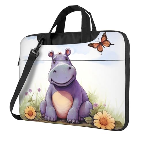 Laptoptasche Laptop-Tragetasche Schmetterling und Nilpferd Messenger Umhängetasche mit Schultergurt Computertasche 13 Zoll von LPSRTWE