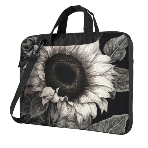 Laptoptasche Laptop-Tragetasche Sonnenblume Schwarz Grau Messenger Umhängetasche mit Schultergurt Computertasche 13 Zoll von LPSRTWE