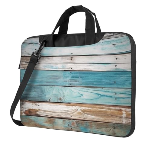 Laptoptasche Laptop-Tragetasche Vintage Strand Holz Old Blue Messenger Umhängetasche mit Schultergurt Computertasche 14 Zoll von LPSRTWE
