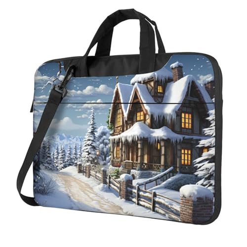 Laptoptasche Laptop-Tragetasche Weihnachten Winter Happy Scene Messenger Umhängetasche mit Schultergurt Computertasche, Schwarz, 14 inch von LPSRTWE