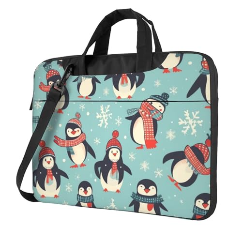 Laptoptasche Laptop-Tragetasche Winter Weihnachten Pinguine Messenger Umhängetasche mit Schultergurt Computertasche 14 Zoll von LPSRTWE