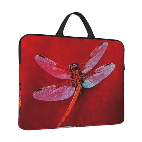 Laptoptasche Libelle auf rotem Hintergrund, Laptop-Hülle, wasserabweisend, Computer-Tragetasche, Aktentasche mit Griff von LPSRTWE