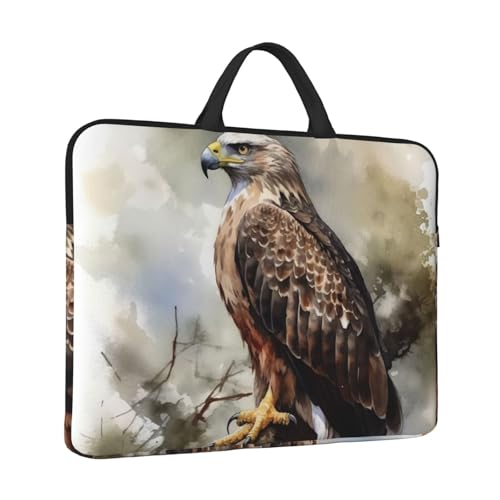 Laptoptasche mit Griff in Aquarellfarbe von Hawk sitzend in the Tree, Laptop-Hülle, wasserabweisend, Computer-Tragetasche, Aktentasche mit Griff von LPSRTWE