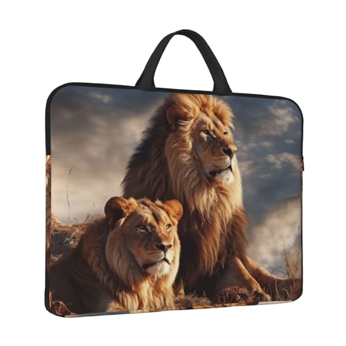 Laptoptasche mit zwei Löwen, wasserabweisend, Computer-Tragetasche, Aktentasche mit Griff von LPSRTWE