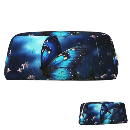 Leder-Federmäppchen, niedliches Federmäppchen, mit Reißverschluss, ästhetische Stifttasche, Schmetterling, Nacht-Kosmetiktasche, Make-up-Tasche für Männer und Frauen, silber, Einheitsgröße von LPSRTWE