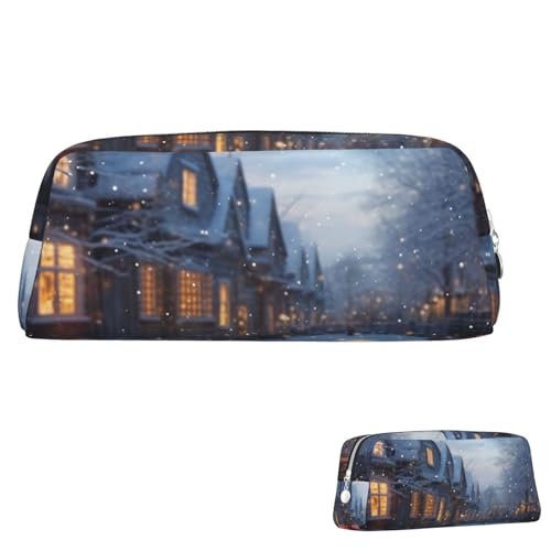 Leder-Federmäppchen, niedliches Federmäppchen, mit Reißverschluss, ästhetische Stifttasche, Weihnachtsstimmung, Kosmetiktasche, Make-up-Tasche für Männer und Frauen, silber, Einheitsgröße von LPSRTWE