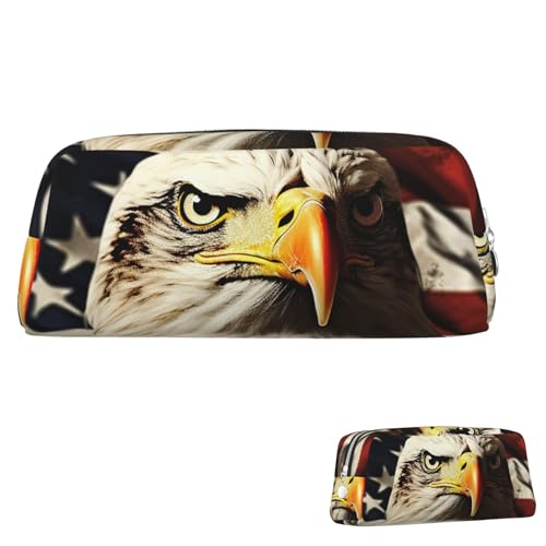 Leder-Federmäppchen, niedliches Federmäppchen, mit Reißverschluss, ästhetisches Stifteetui, Adler, Flagge, Veteranen, Kosmetiktasche für Männer und Frauen, silber, Einheitsgröße von LPSRTWE