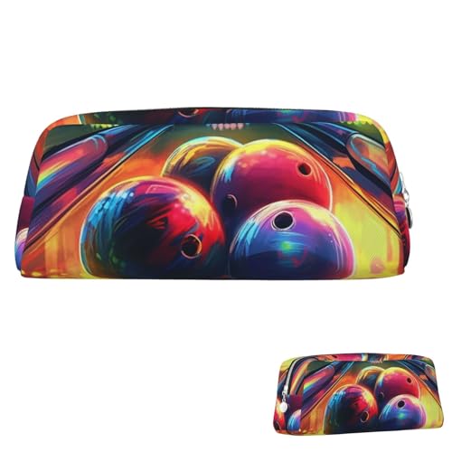 Leder-Federmäppchen, niedliches Federmäppchen mit Reißverschluss, ästhetische Stifttasche, Bowlingbälle, Kosmetiktasche, Make-up-Tasche für Männer und Frauen, silber, Einheitsgröße von LPSRTWE