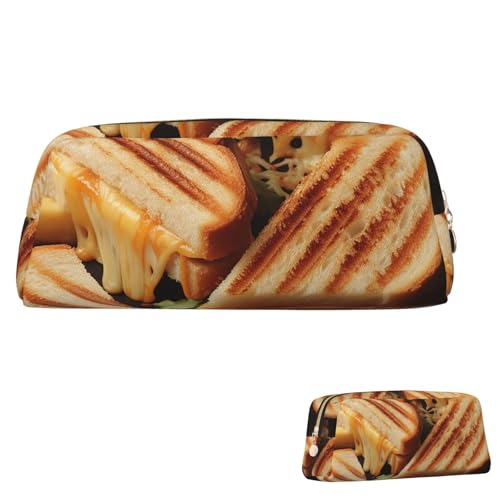 Leder-Federmäppchen, niedliches Federmäppchen mit Reißverschluss, ästhetische Stifttasche, Käse, Sandwiches, Kosmetiktasche, Make-up-Tasche für Männer und Frauen, gold, Einheitsgröße von LPSRTWE