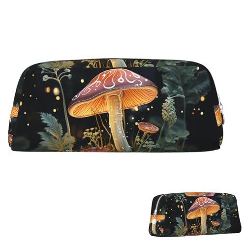 Leder-Federmäppchen, niedliches Federmäppchen mit Reißverschluss, ästhetische Stifttasche, Schmetterling, Pilz, Kosmetiktasche, Make-up-Tasche für Männer und Frauen, silber, Einheitsgröße von LPSRTWE