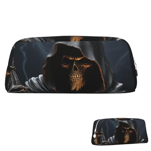 Leder-Federmäppchen, niedliches Federmäppchen mit Reißverschluss, ästhetische Stifttasche, Sensenmann, Kosmetiktasche, Make-up-Tasche für Männer und Frauen, silber, Einheitsgröße von LPSRTWE