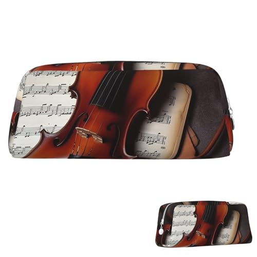 Leder-Federmäppchen, niedliches Federmäppchen mit Reißverschluss, ästhetische Stifttasche, Violine, Noten, Kosmetik, Make-up-Tasche für Männer und Frauen, silber, Einheitsgröße von LPSRTWE