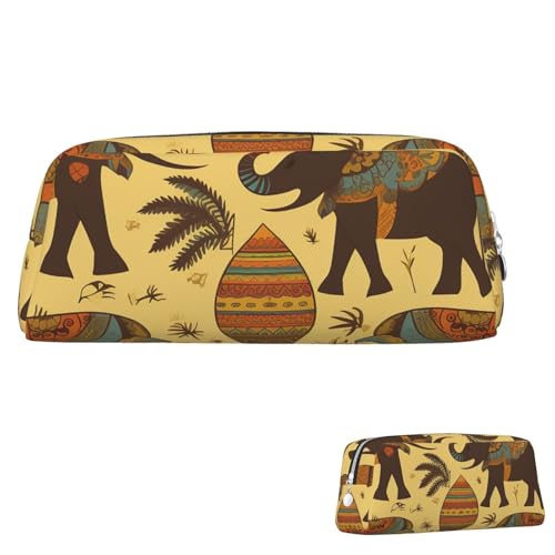 Leder-Federmäppchen, niedliches Federmäppchen mit Reißverschluss, ästhetisches Stifteetui, Afrika, Elefant, Kosmetiktasche, Make-up-Tasche für Männer und Frauen, silber, Einheitsgröße von LPSRTWE