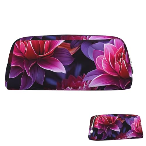 Leder-Federmäppchen, niedliches Federmäppchen mit Reißverschluss, ästhetisches Stifteetui, Blume, Blätter, lila, rote Blume, Kosmetiktasche, Make-up-Tasche für Männer und Frauen Leder-Federmäppchen, niedliches Federmäppchen mit Reißverschluss, ästhetisches Stifteetui, Blume, Blätter, lila, rote Blume, Kosmetiktasche, Make-up-Tasche für Männer und Frauen von LPSRTWE