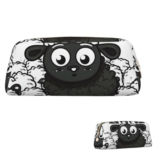 Leder-Federmäppchen, niedliches Federmäppchen mit Reißverschluss, ästhetisches Stifteetui, Cartoon, schwarz-weiß, Schaf, Kosmetiktasche für Damen und Herren, gold, Einheitsgröße Leder-Federmäppchen, niedliches Federmäppchen mit Reißverschluss, ästhetisches Stifteetui, Cartoon, schwarz-weiß, Schaf, Kosmetiktasche für Damen und Herren, gold, Einheitsgröße von LPSRTWE