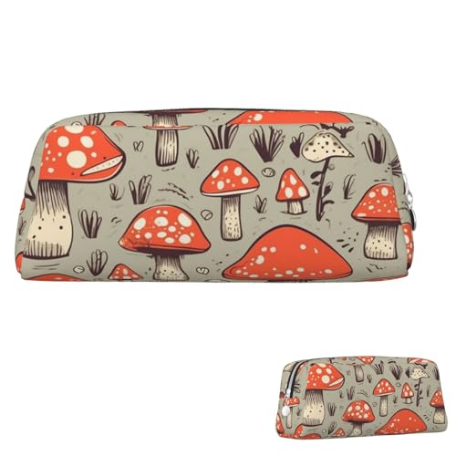 Leder-Federmäppchen, niedliches Federmäppchen mit Reißverschluss, ästhetisches Stifteetui, Cartoon-Pilze, Kosmetiktasche, Make-up-Tasche für Männer und Frauen, silber, Einheitsgröße von LPSRTWE