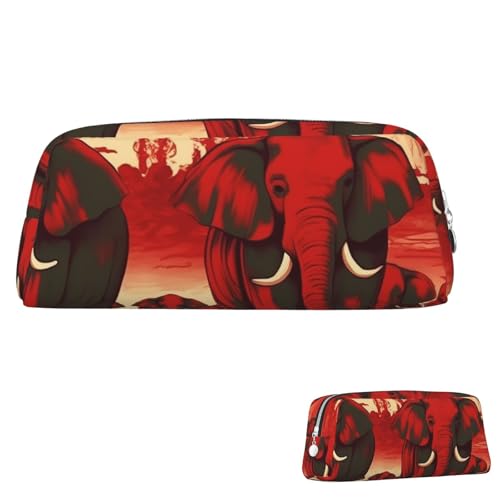 Leder-Federmäppchen, niedliches Federmäppchen mit Reißverschluss, ästhetisches Stifteetui, Elefanten-Motiv, Rot, Kosmetiktasche für Damen und Herren, silber, Einheitsgröße von LPSRTWE