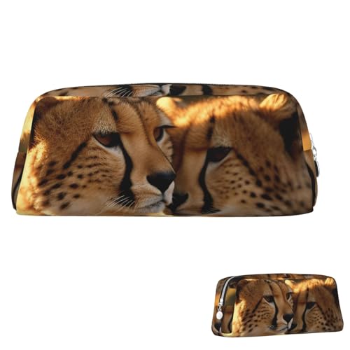 Leder-Federmäppchen, niedliches Federmäppchen mit Reißverschluss, ästhetisches Stifteetui, Geparden-Liebe, Kosmetiktasche, Make-up-Tasche für Männer und Frauen, silber, Einheitsgröße von LPSRTWE