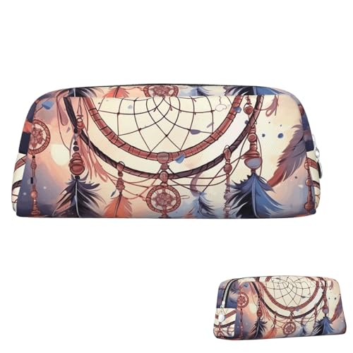 Leder-Federmäppchen, niedliches Federmäppchen mit Reißverschluss, ästhetisches Stifteetui, Indianer-Traumfänger, Kosmetiktasche, Make-up-Tasche für Männer und Frauen, silber, Einheitsgröße von LPSRTWE