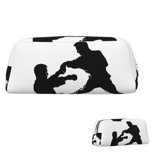 Leder-Federmäppchen, niedliches Federmäppchen mit Reißverschluss, ästhetisches Stifteetui, Kickboxen, Kosmetik, Make-up-Tasche für Männer und Frauen, silber, Einheitsgröße von LPSRTWE