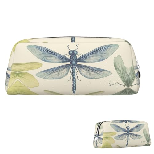 Leder-Federmäppchen, niedliches Federmäppchen mit Reißverschluss, ästhetisches Stifteetui, Libelle, Zeichnen, Kosmetiktasche, Make-up-Tasche für Männer und Frauen, silber, Einheitsgröße von LPSRTWE