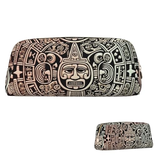 Leder-Federmäppchen, niedliches Federmäppchen mit Reißverschluss, ästhetisches Stifteetui, Maya-Kalender, Ende der Welt, Kosmetiktasche für Damen und Herren, gold, Einheitsgröße Leder-Federmäppchen, niedliches Federmäppchen mit Reißverschluss, ästhetisches Stifteetui, Maya-Kalender, Ende der Welt, Kosmetiktasche für Damen und Herren, gold, Einheitsgröße von LPSRTWE