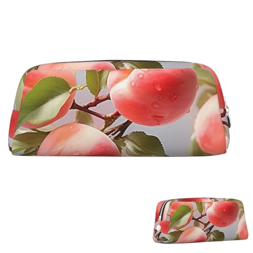 Leder-Federmäppchen, niedliches Federmäppchen mit Reißverschluss, ästhetisches Stifteetui, Pfirsich-Kosmetik-Make-up-Tasche für Männer und Frauen, silber, Einheitsgröße von LPSRTWE