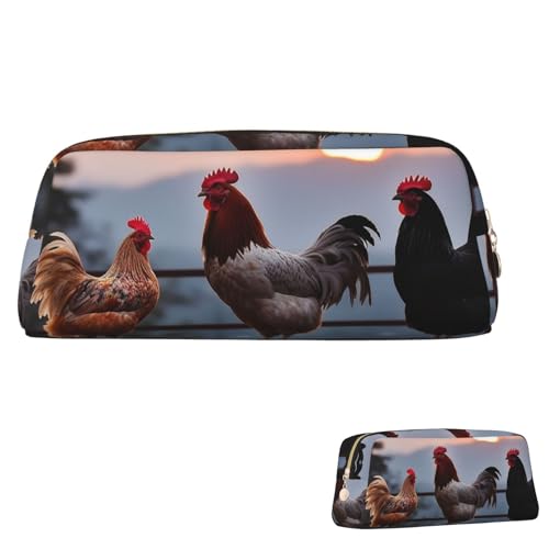 Leder-Federmäppchen, niedliches Federmäppchen mit Reißverschluss, ästhetisches Stifteetui, Tier, Hühner, Kosmetiktasche, Make-up-Tasche für Männer und Frauen, gold, Einheitsgröße Leder-Federmäppchen, niedliches Federmäppchen mit Reißverschluss, ästhetisches Stifteetui, Tier, Hühner, Kosmetiktasche, Make-up-Tasche für Männer und Frauen, gold, Einheitsgröße von LPSRTWE