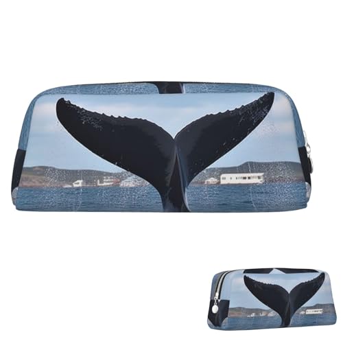 Leder-Federmäppchen, niedliches Federmäppchen mit Reißverschluss, ästhetisches Stifteetui, Walschwanz, Kosmetiktasche, Make-up-Tasche für Männer und Frauen, silber, Einheitsgröße von LPSRTWE