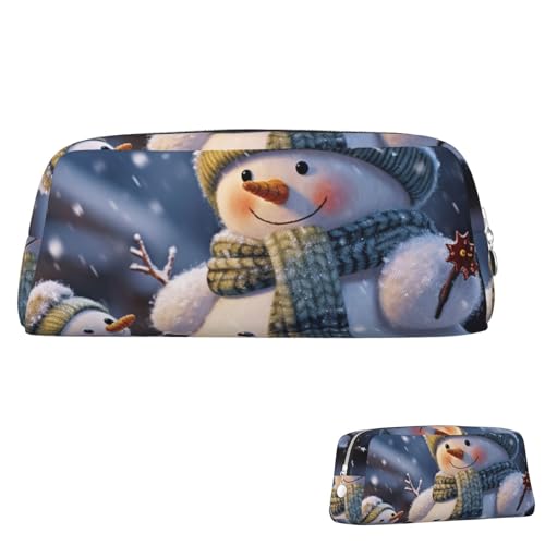 Leder-Federmäppchen, niedliches Federmäppchen mit Reißverschluss, ästhetisches Stifteetui, Winter, Schneemann, Kosmetiktasche, Make-up-Tasche für Männer und Frauen, silber, Einheitsgröße von LPSRTWE
