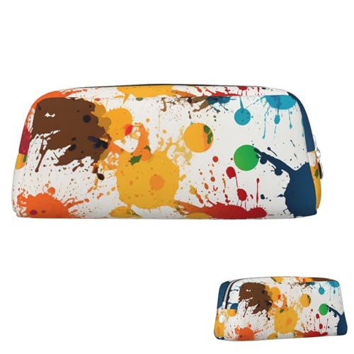 Leder-Federmäppchen, niedliches Federmäppchen mit Reißverschluss, ästhetisches Stifteetui, abstrakte Farbspritzer, Kosmetiktasche, Make-up-Tasche für Männer und Frauen, silber, Einheitsgröße von LPSRTWE