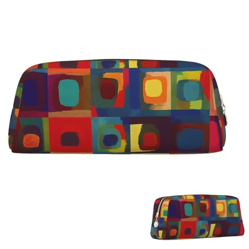 Leder-Federmäppchen, niedliches Federmäppchen mit Reißverschluss, ästhetisches Stifteetui, abstrakte Kunst, Quadrate, Kosmetiktasche, Make-up-Tasche für Männer und Frauen, gold, Einheitsgröße Leder-Federmäppchen, niedliches Federmäppchen mit Reißverschluss, ästhetisches Stifteetui, abstrakte Kunst, Quadrate, Kosmetiktasche, Make-up-Tasche für Männer und Frauen, gold, Einheitsgröße von LPSRTWE