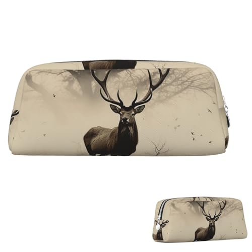Leder-Federmäppchen, niedliches Federmäppchen mit Reißverschluss, ästhetisches Stifteetui, abstraktes Baum-Elch-Bild, Kosmetiktasche, Make-up-Tasche für Männer und Frauen, silber, Einheitsgröße von LPSRTWE